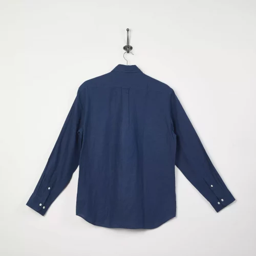 Chemise Manches Longues Sport Lin Uni Orage Bleu Moyen – Image 2