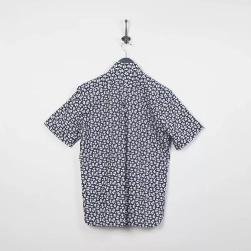 Chemise Manches Courtes Sport Imprime Fleurs Rose Bleu Fonce – Image 2