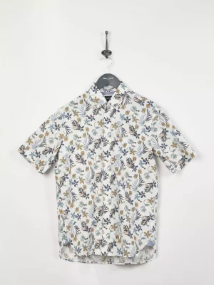 Chemise Manches Courtes Sport Imprime Grandes Fleurs Beige Moyen