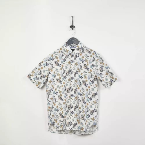 Chemise Manches Courtes Sport Imprime Grandes Fleurs Beige Moyen