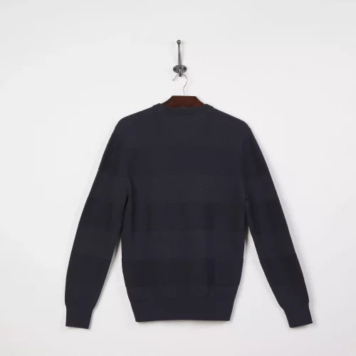 Pull Col Rond Bande Tricot Bleu Fonce – Image 2