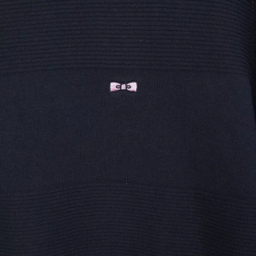 Pull Col Rond Bande Tricot Bleu Fonce – Image 3