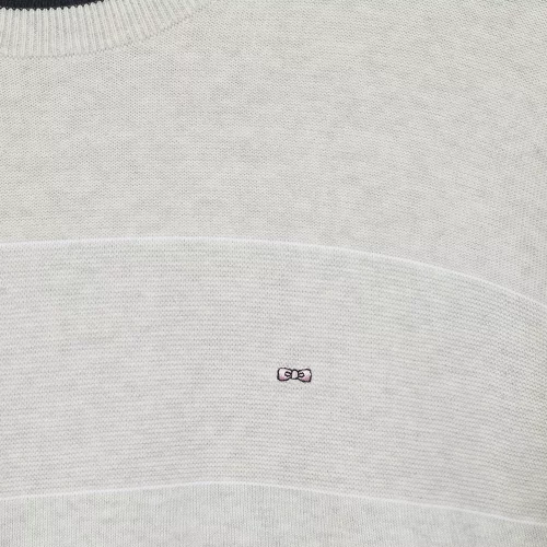 Pull Col Rond Bande Tricot Filet Blanc Gris Clair – Image 2