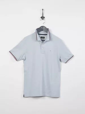 Polo Manches Courtes Rayure Col Et Bracelet Bleu Clair