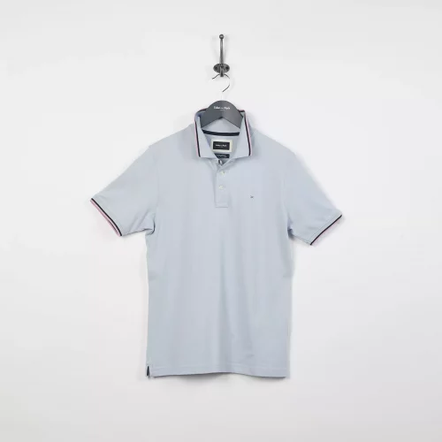 Polo Manches Courtes Rayure Col Et Bracelet Bleu Clair