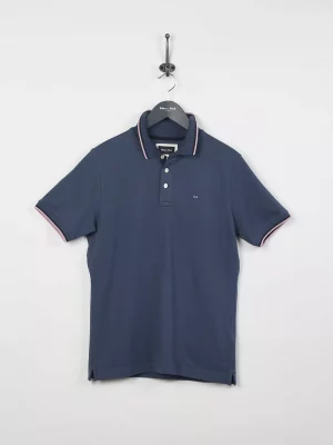 Polo Manches Courtes Rayure Col Et Bracelet Bleu Moyen
