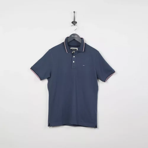 Polo Manches Courtes Rayure Col Et Bracelet Bleu Moyen