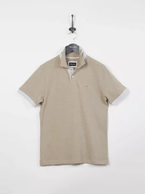 Polo Manches Courtes Rayure Grise Sous Col Beige Moyen