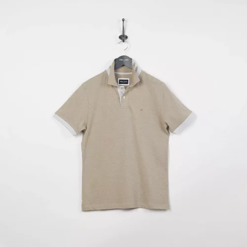 Polo Manches Courtes Rayure Grise Sous Col Beige Moyen