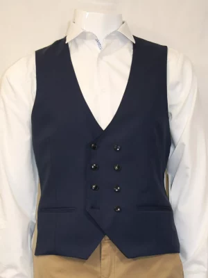 Gilet Ceremonie Toile Unie Croise Bleu Moyen