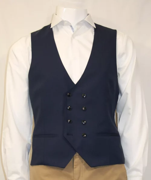 Gilet Ceremonie Toile Unie Croise Bleu Moyen