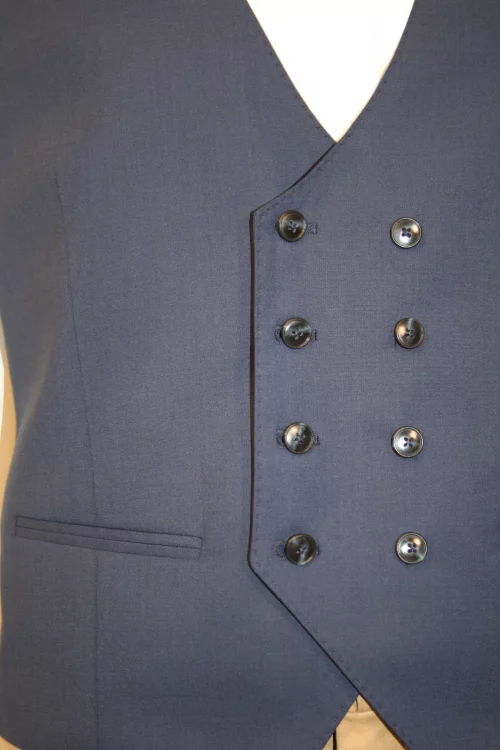 Gilet Ceremonie Toile Unie Croise Bleu Moyen – Image 2