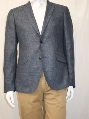 Veste Ville Faux Uni Lin Actu Bleu Moyen