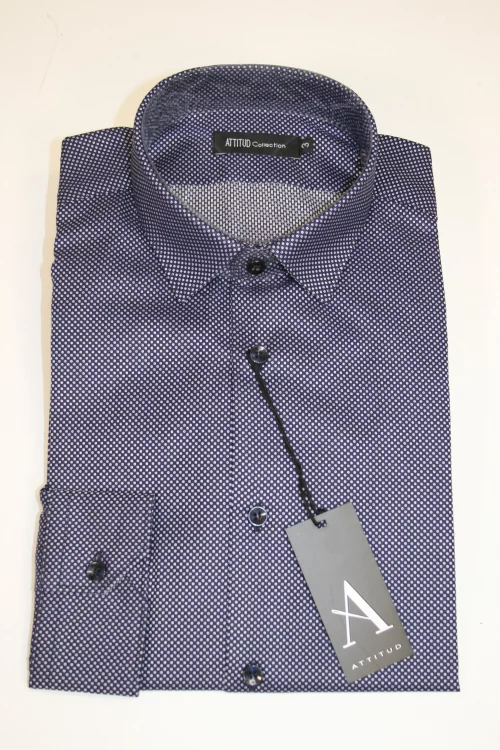 Chemise Manches Longues Ville Jacquard Pointille Modern Bleu Fonce