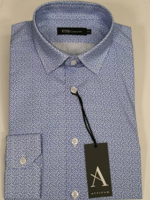 Chemise Manches Longues Ville Imprime Gouttes Modern Bleu Clair