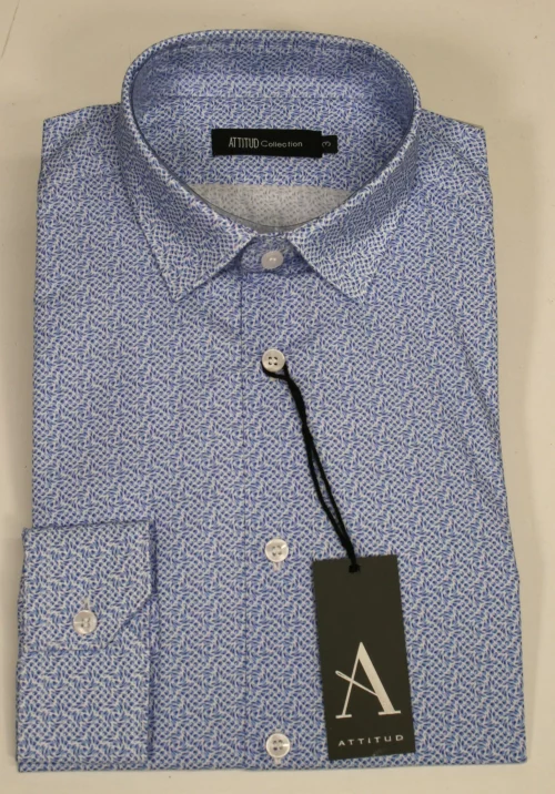 Chemise Manches Longues Ville Imprime Gouttes Modern Bleu Clair