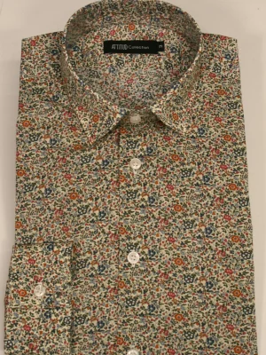 Chemise Manches Longues Ville Imprime Fleurs Modern Kaki Moyen