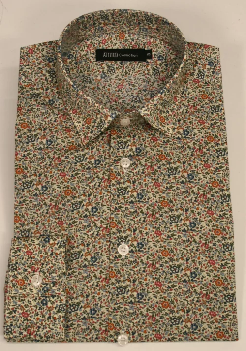 Chemise Manches Longues Ville Imprime Fleurs Modern Kaki Moyen