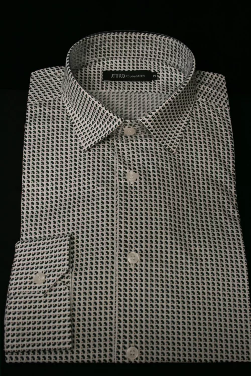 Chemise Manches Longues Ville Imprime Geometrique Modern Kaki Fonce