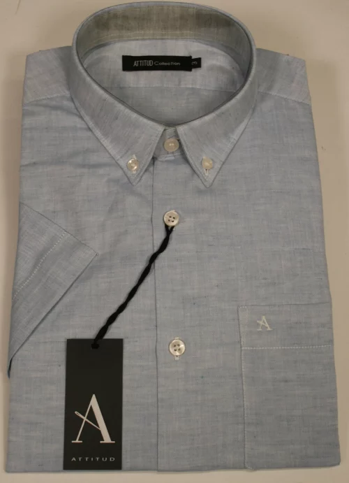 Chemise Manches Courtes Sport Coton Lin Modern Oppo Bleu Clair