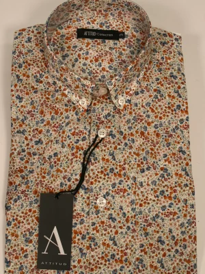 Chemise Manches Courtes Sport Imprime Fleurs Modern Beige Moyen