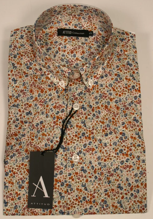 Chemise Manches Courtes Sport Imprime Fleurs Modern Beige Moyen