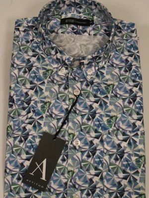 Chemise Manches Courtes Sport Imprime Prismes Modern Bleu Moyen