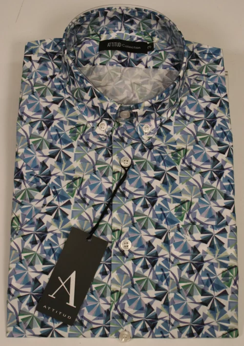 Chemise Manches Courtes Sport Imprime Prismes Modern Bleu Moyen