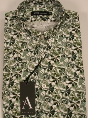 Chemise Manches Courtes Sport Imprime Prismes Modern Vert Moyen