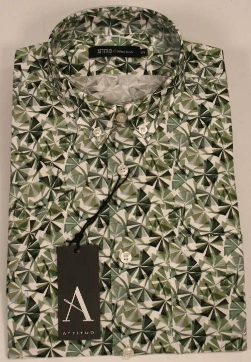 Chemise Manches Courtes Sport Imprime Prismes Modern Vert Moyen