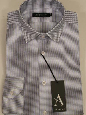 Chemise Manches Longues Ville Petit Carreau Bleu Clair