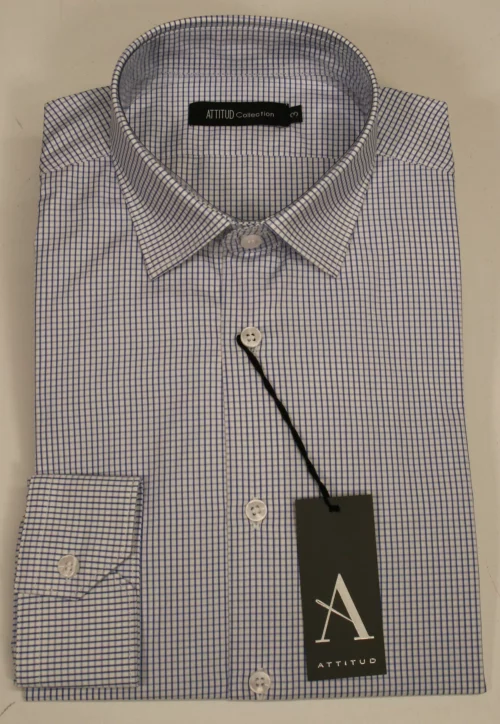 Chemise Manches Longues Ville Petit Carreau Bleu Clair