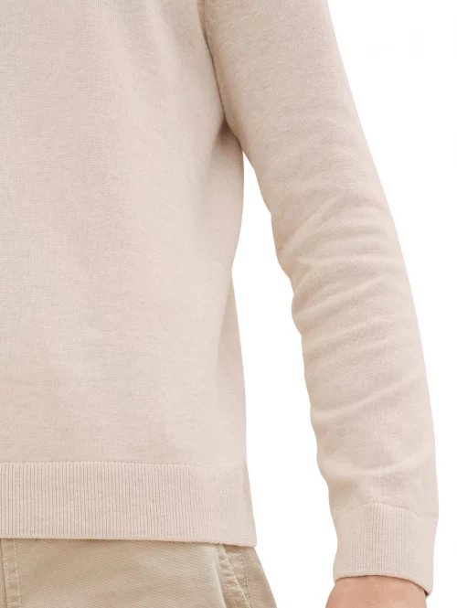 Pull Col V Coton V Uni Beige Clair – Image 4