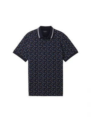 Polo Manches Courtes Imprime Allover Triangles Bleu Fonce
