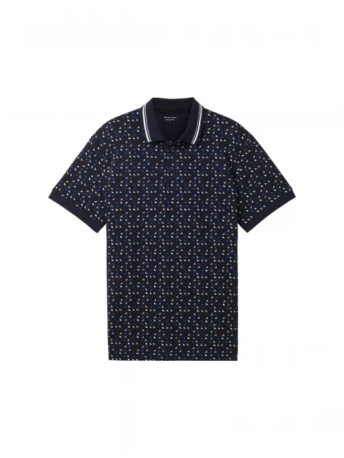 Polo Manches Courtes Imprime Allover Triangles Bleu Fonce