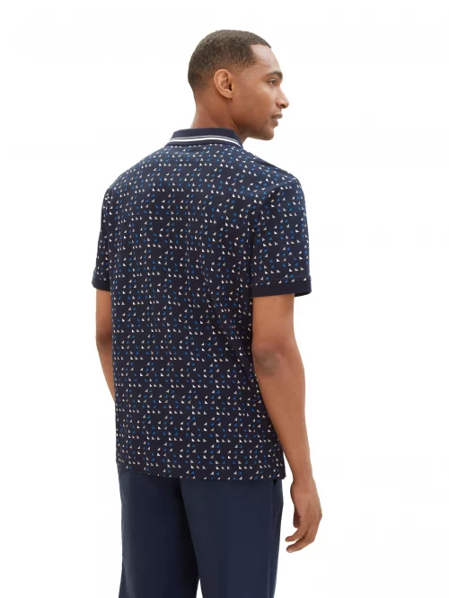 Polo Manches Courtes Imprime Allover Triangles Bleu Fonce – Image 2