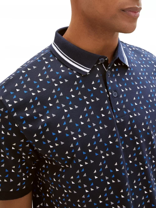 Polo Manches Courtes Imprime Allover Triangles Bleu Fonce – Image 4