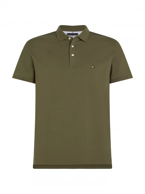 Polo Manches Courtes Pique Slim Uni Kaki Fonce