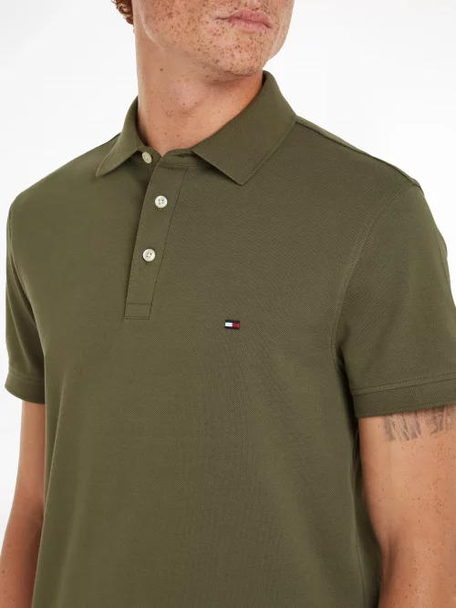 Polo Manches Courtes Pique Slim Uni Kaki Fonce – Image 3