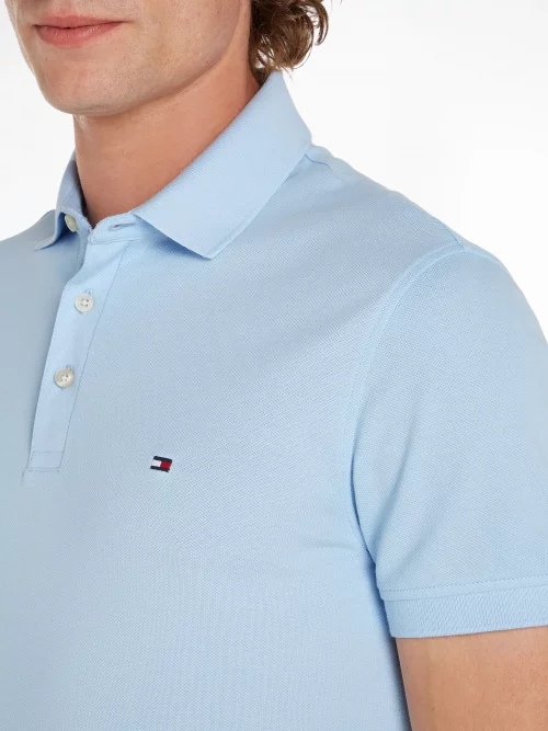 Polo Manches Courtes Pique Slim Uni Bleu Clair – Image 2