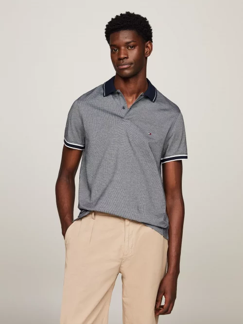 Polo Manches Courtes Pique Bicolore Bleu Fonce