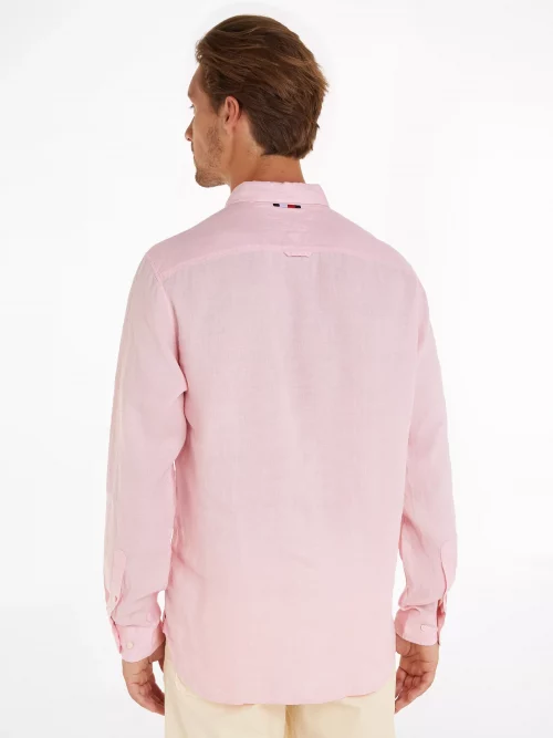 Chemise Manches Longues Sport Lin Uni Rose Clair – Image 2
