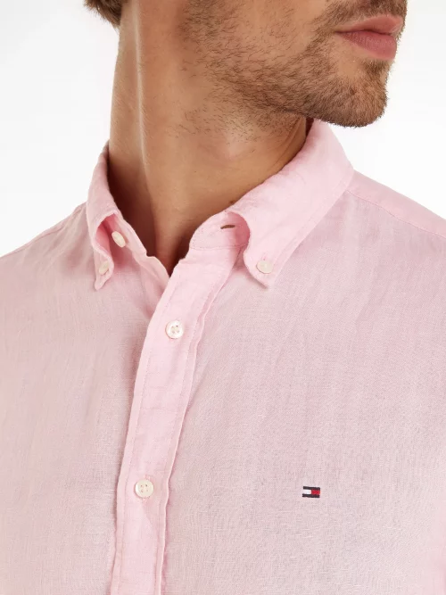 Chemise Manches Longues Sport Lin Uni Rose Clair – Image 3