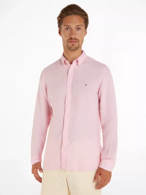 Chemise Manches Longues Sport Lin Uni Rose Clair – Image 5
