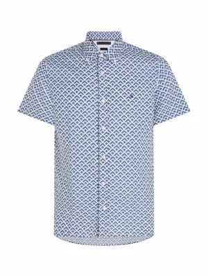 Chemise Manches Courtes Sport Imprime Geometrique Bleu Moyen