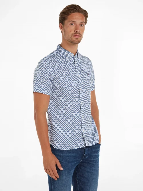 Chemise Manches Courtes Sport Imprime Geometrique Bleu Moyen – Image 4