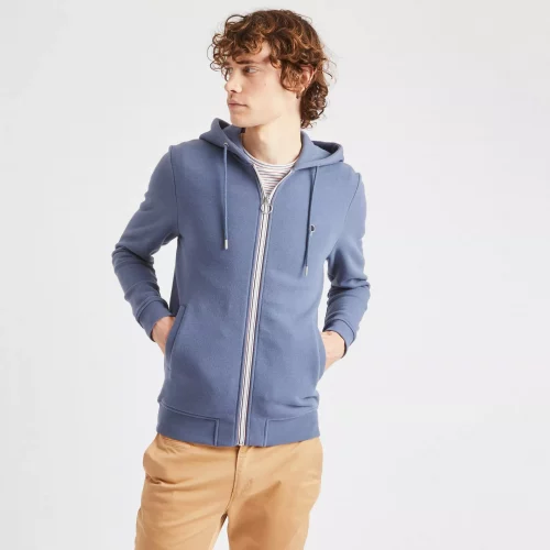 Gilet Manches Longues Molleton Zip Bleu Moyen