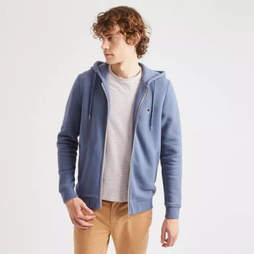 Gilet Manches Longues Molleton Zip Bleu Moyen – Image 2
