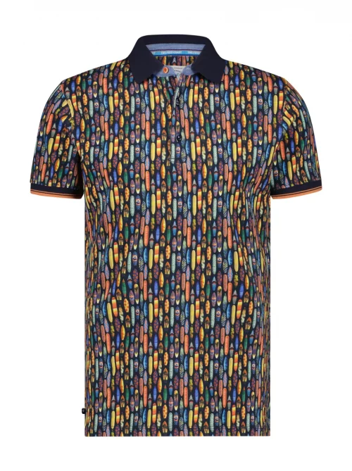 Polo Manches Courtes Planche Surf Bleu Fonce