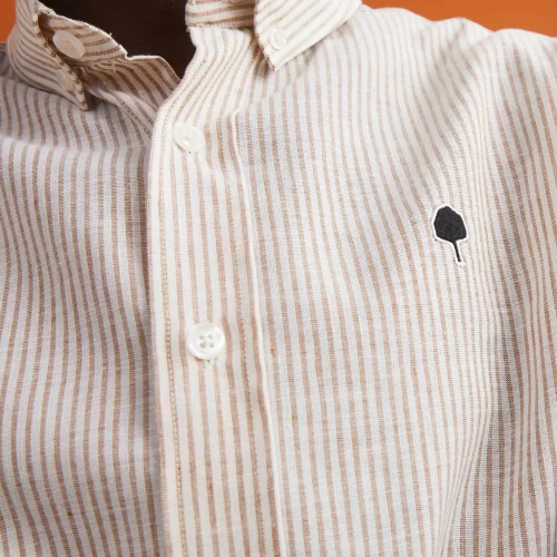 Chemise Manches Longues Sport Rayure Coton Lin Beige Moyen – Image 3
